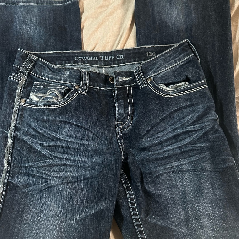 Cowgirl Tuff Blue Boot Cut Jeans with Classic Stitching